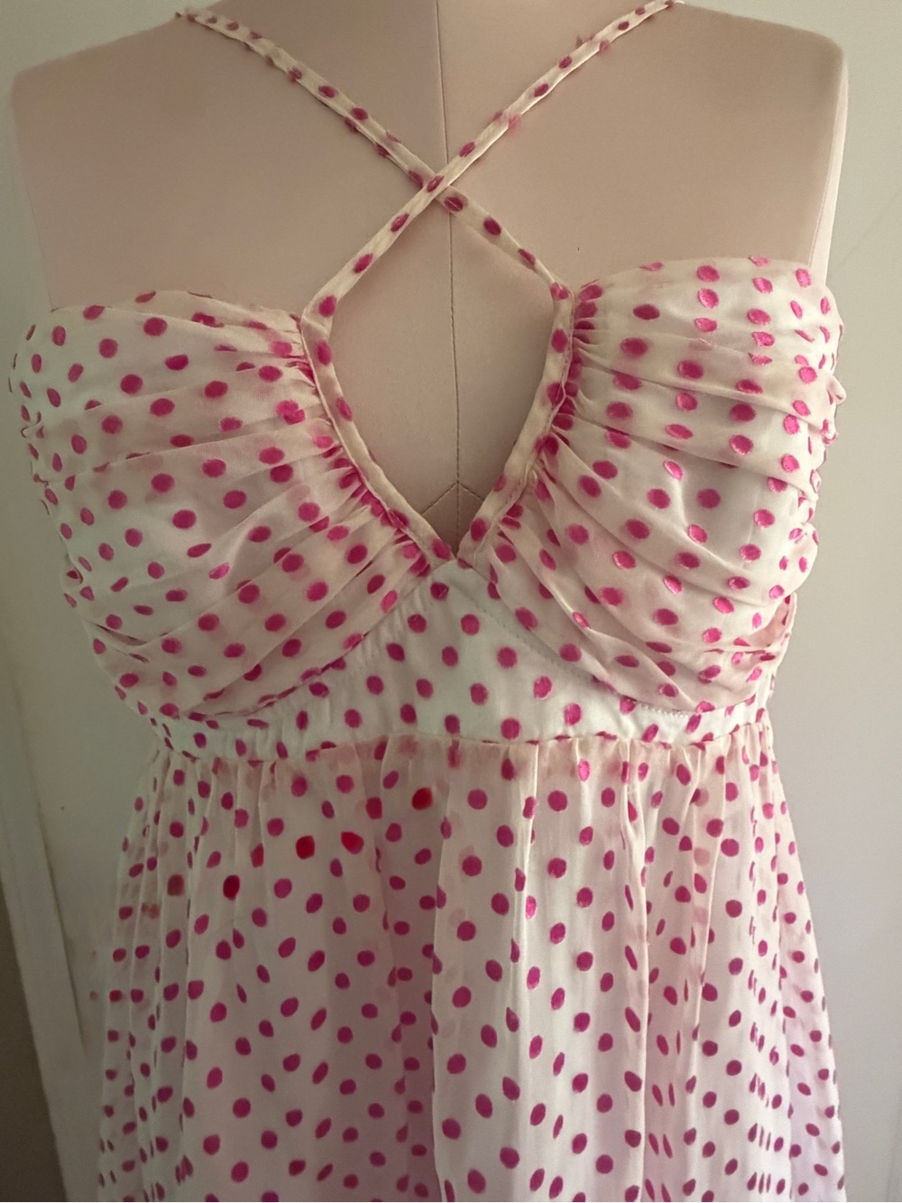 Vintage Betsy Johnson Pink Polka Dot Sundress with Cross Back Straps NWT - Picture 4 of 8